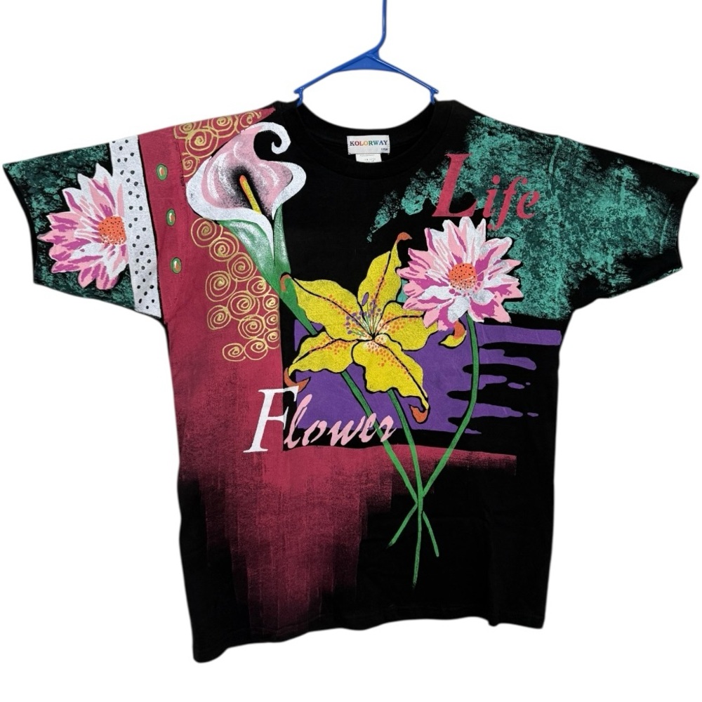 Vintage Kolorway Floral Graphic Tee Women’s Medium Life Flower 90s Art Shirt USA - Picture 2 of 5